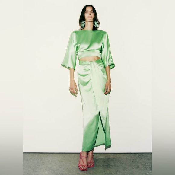 ZARA SATIN EFFECT MIDI SKIRT M - Picture 2 of 11